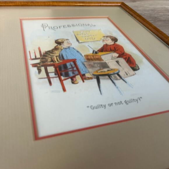 Vintage Framed Illustration Print Professional Guilty or Not Guilty Court Cat - Picture 3 of 8